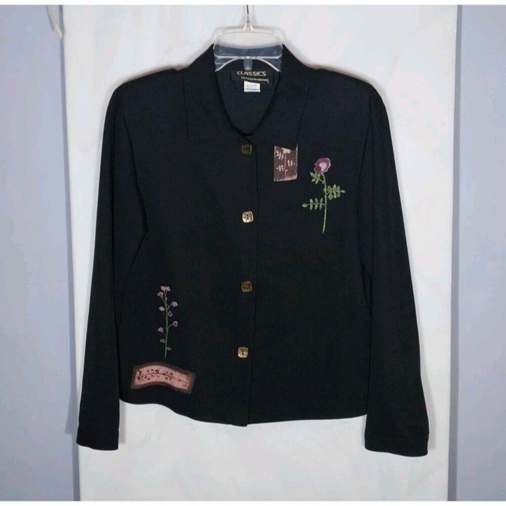 Vtg Classics by Carol Anderson S Black Floral Artsy Blazer Jacket Made USA 90s